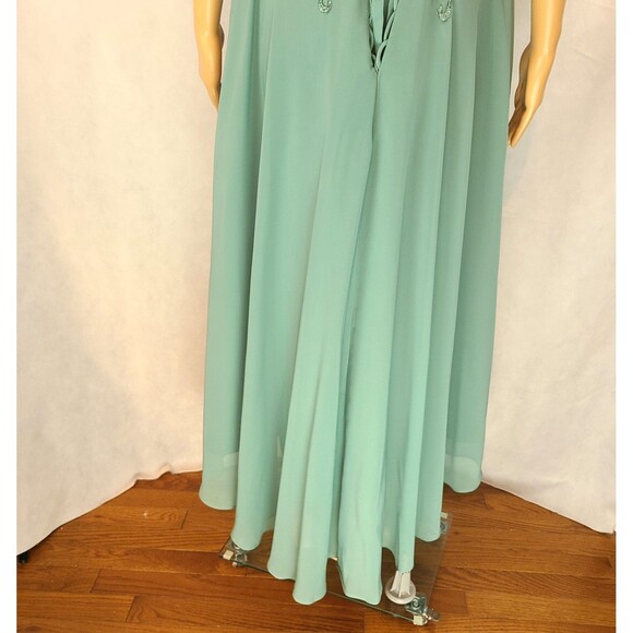 New Mother of the Bride (12) Dusty Sage Green Illusion Lace Chiffon Hi-Lo Dress - Picture 7 of 9
